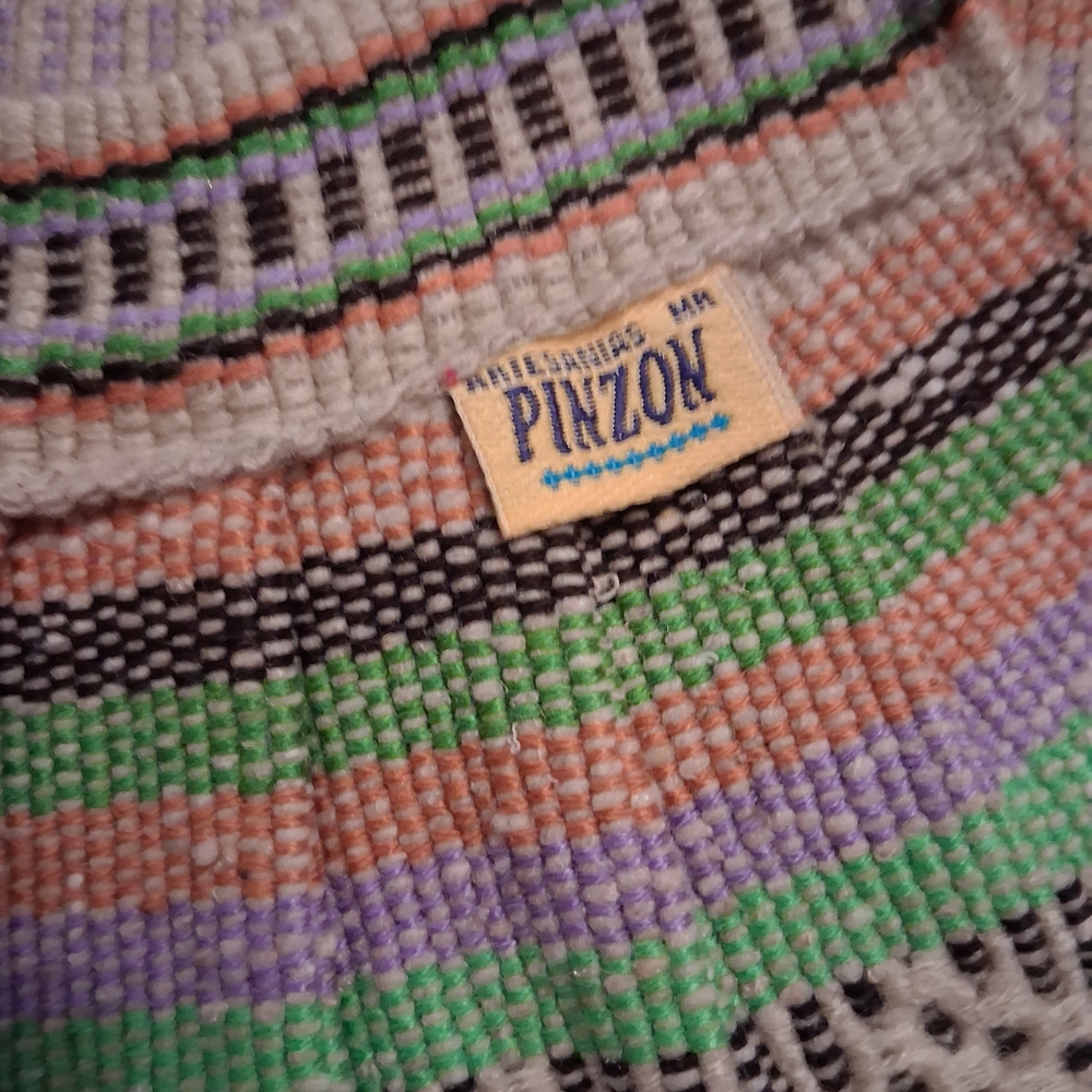 Woven Stripe Tote Bag in Beige with Green, Purple & Orange Accents - Picture 2 of 7